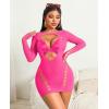 imageAvidlove Fishnet Lingerie for Women Sexy Long Sleeve Mesh Badydoll Chemise Lingeries Dress Hollow Out OutfitsRose Red