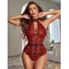 imageAvidlove Lingerie for Women Sexy Lace Bodysuit Deep V Teddy One Piece Babydoll Nightgown XSXXLBlackredwith Snap Crotch