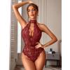 imageAvidlove Lingerie for Women Sexy Lace Bodysuit Deep V Teddy One Piece Babydoll Nightgown XSXXLDark Redwith Snap Crotch
