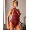 imageAvidlove Lingerie for Women Sexy Lace Bodysuit Deep V Teddy One Piece Babydoll Nightgown XSXXLDark Redwith Snap Crotch