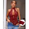 imageAvidlove Lingerie for Women Sexy Lace Bodysuit Deep V Teddy One Piece Babydoll Nightgown XSXXLDark Redwith Snap Crotch