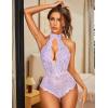 imageAvidlove Lingerie for Women Sexy Lace Bodysuit Deep V Teddy One Piece Babydoll Nightgown XSXXLLilacwith Snap Crotch