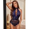 imageAvidlove Lingerie for Women Sexy Lace Bodysuit Deep V Teddy One Piece Babydoll Nightgown XSXXLNavy Bluewith Snap Crotch