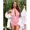 imageAvidlove Lingerie for Women Sexy Lace Bodysuit Deep V Teddy One Piece Babydoll Nightgown XSXXLPinkwith Snap Crotch