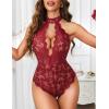 imageAvidlove Lingerie for Women Sexy Lace Bodysuit Deep V Teddy One Piece Babydoll Nightgown XSXXLWine Redwith Snap Crotch