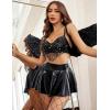 imageAvidlove Rave Outfits for Women Sequin Fringe Outfits Cosplay Lingerie 3pack Costume Set with Metallic SkirtBlack
