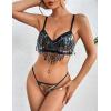 imageAvidlove Rave Outfits for Women Sequin Fringe Outfits Cosplay Lingerie 3pack Costume Set with Metallic SkirtBlack Rainbow