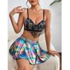imageAvidlove Rave Outfits for Women Sequin Fringe Outfits Cosplay Lingerie 3pack Costume Set with Metallic SkirtBlack Rainbow