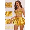 imageAvidlove Rave Outfits for Women Sequin Fringe Outfits Cosplay Lingerie 3pack Costume Set with Metallic SkirtGold