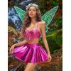 imageAvidlove Rave Outfits for Women Sequin Fringe Outfits Cosplay Lingerie 3pack Costume Set with Metallic SkirtHot Pink