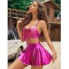 imageAvidlove Rave Outfits for Women Sequin Fringe Outfits Cosplay Lingerie 3pack Costume Set with Metallic SkirtHot Pink