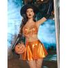 imageAvidlove Rave Outfits for Women Sequin Fringe Outfits Cosplay Lingerie 3pack Costume Set with Metallic SkirtOrange