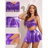 imageAvidlove Rave Outfits for Women Sequin Fringe Outfits Cosplay Lingerie 3pack Costume Set with Metallic SkirtPurple