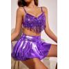 imageAvidlove Rave Outfits for Women Sequin Fringe Outfits Cosplay Lingerie 3pack Costume Set with Metallic SkirtPurple