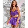 imageAvidlove Rave Outfits for Women Sequin Fringe Outfits Cosplay Lingerie 3pack Costume Set with Metallic SkirtPurple