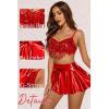 imageAvidlove Rave Outfits for Women Sequin Fringe Outfits Cosplay Lingerie 3pack Costume Set with Metallic SkirtRed
