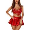 imageAvidlove Rave Outfits for Women Sequin Fringe Outfits Cosplay Lingerie 3pack Costume Set with Metallic SkirtRed