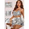 imageAvidlove Rave Outfits for Women Sequin Fringe Outfits Cosplay Lingerie 3pack Costume Set with Metallic SkirtSilver
