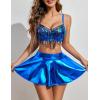 imageAvidlove Rave Outfits for Women Sequin Fringe Outfits Cosplay Lingerie 3pack Costume Set with Metallic SkirtSky Blue
