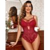 imageAvidlove Women Lingerie Floral Lace Harness Lingerie Bodysuit One Piece Teddy Babydoll NightgownAwine Red