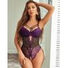 imageAvidlove Women Lingerie Floral Lace Harness Lingerie Bodysuit One Piece Teddy Babydoll NightgownBblack Purple