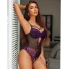 imageAvidlove Women Lingerie Floral Lace Harness Lingerie Bodysuit One Piece Teddy Babydoll NightgownBblack Purple