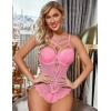 imageAvidlove Women Lingerie Floral Lace Harness Lingerie Bodysuit One Piece Teddy Babydoll NightgownPink