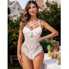 imageAvidlove Women Lingerie Floral Lace Harness Lingerie Bodysuit One Piece Teddy Babydoll NightgownWhite