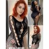 imageAvidlove Women Lingeries Long Sleeve Fishnet Body Stocking Leopard Sexy Outfit Rhinestone Body Suits Cut Out JumpsuitBlack