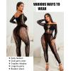 imageAvidlove Women Lingeries Long Sleeve Fishnet Body Stocking Leopard Sexy Outfit Rhinestone Body Suits Cut Out JumpsuitBlack