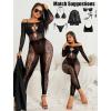 imageAvidlove Women Lingeries Long Sleeve Fishnet Body Stocking Leopard Sexy Outfit Rhinestone Body Suits Cut Out JumpsuitBlack