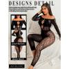 imageAvidlove Women Lingeries Long Sleeve Fishnet Body Stocking Leopard Sexy Outfit Rhinestone Body Suits Cut Out JumpsuitBlack
