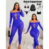 imageAvidlove Women Lingeries Long Sleeve Fishnet Body Stocking Leopard Sexy Outfit Rhinestone Body Suits Cut Out JumpsuitBlue
