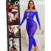 imageAvidlove Women Lingeries Long Sleeve Fishnet Body Stocking Leopard Sexy Outfit Rhinestone Body Suits Cut Out JumpsuitBlue