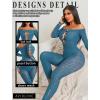 imageAvidlove Women Lingeries Long Sleeve Fishnet Body Stocking Leopard Sexy Outfit Rhinestone Body Suits Cut Out JumpsuitDark Blue