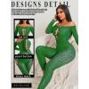 imageAvidlove Women Lingeries Long Sleeve Fishnet Body Stocking Leopard Sexy Outfit Rhinestone Body Suits Cut Out JumpsuitGreen