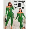 imageAvidlove Women Lingeries Long Sleeve Fishnet Body Stocking Leopard Sexy Outfit Rhinestone Body Suits Cut Out JumpsuitGreen