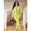 imageAvidlove Women Lingeries Long Sleeve Fishnet Body Stocking Leopard Sexy Outfit Rhinestone Body Suits Cut Out JumpsuitNeon Green