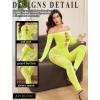 imageAvidlove Women Lingeries Long Sleeve Fishnet Body Stocking Leopard Sexy Outfit Rhinestone Body Suits Cut Out JumpsuitNeon Green