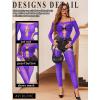 imageAvidlove Women Lingeries Long Sleeve Fishnet Body Stocking Leopard Sexy Outfit Rhinestone Body Suits Cut Out JumpsuitPurple