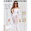 imageAvidlove Women Lingeries Long Sleeve Fishnet Body Stocking Leopard Sexy Outfit Rhinestone Body Suits Cut Out JumpsuitWhite
