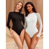 imageAvidlove Women Long Sleeve Bodysuit Crew Neck Body Suits Mesh One Piece Leotards Shirt Going Out Bodysuit TopsGeo Pattern