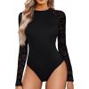 imageAvidlove Women Long Sleeve Bodysuit Crew Neck Body Suits Mesh One Piece Leotards Shirt Going Out Bodysuit TopsGeo Pattern