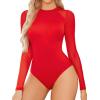 imageAvidlove Women Long Sleeve Bodysuit Crew Neck Body Suits Mesh One Piece Leotards Shirt Going Out Bodysuit TopsRed