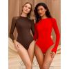 imageAvidlove Women Long Sleeve Bodysuit Crew Neck Body Suits Mesh One Piece Leotards Shirt Going Out Bodysuit TopsRed