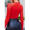 imageAvidlove Women Long Sleeve Bodysuit Crew Neck Body Suits Mesh One Piece Leotards Shirt Going Out Bodysuit TopsRed