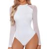 imageAvidlove Women Long Sleeve Bodysuit Crew Neck Body Suits Mesh One Piece Leotards Shirt Going Out Bodysuit TopsWhite