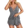 imageAvidlove Women Pajama Set Lace Trim Short PJ Set Modal V Neck Sleeveless Sleepwear Drawstring Waist Nightwear SXXLDark Grey