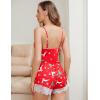 imageAvidlove Women Pajama Set Lace Trim Short PJ Set Modal V Neck Sleeveless Sleepwear Drawstring Waist Nightwear SXXLElk Red