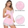 imageAvidlove Women Pajama Set Lace Trim Short PJ Set Modal V Neck Sleeveless Sleepwear Drawstring Waist Nightwear SXXLPink